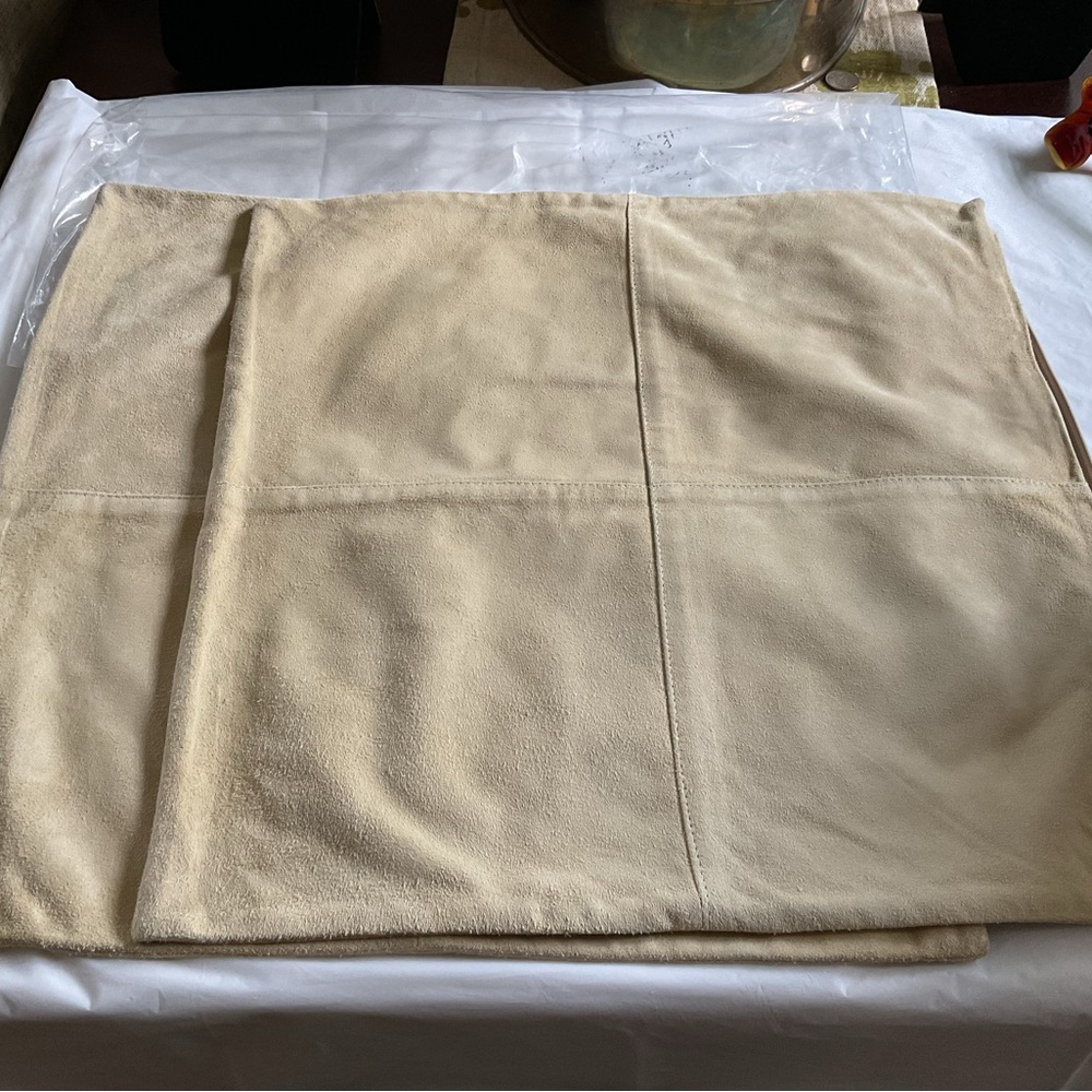 Pottery Barn 100% Genuine Suede Leather Decorative Pillow Covers Set of 2 -New
